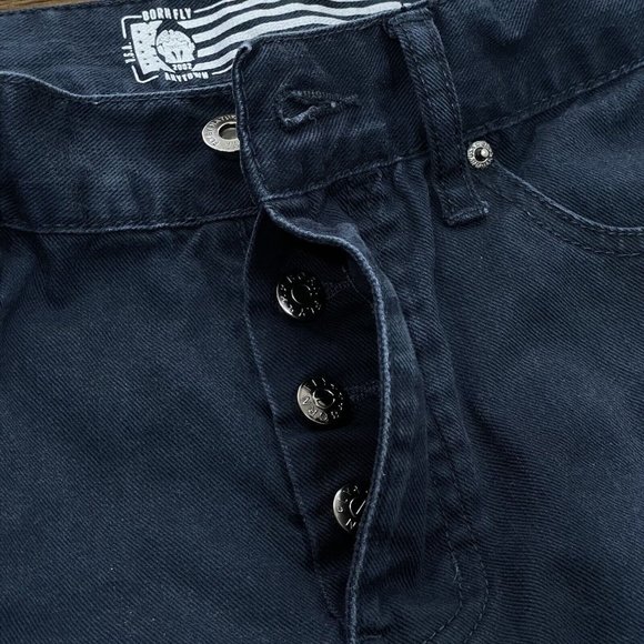 Born Fly Pants Mens 32 Straight Chino Button Fly 5 Pocket Streetwear Blue - Picture 5 of 14